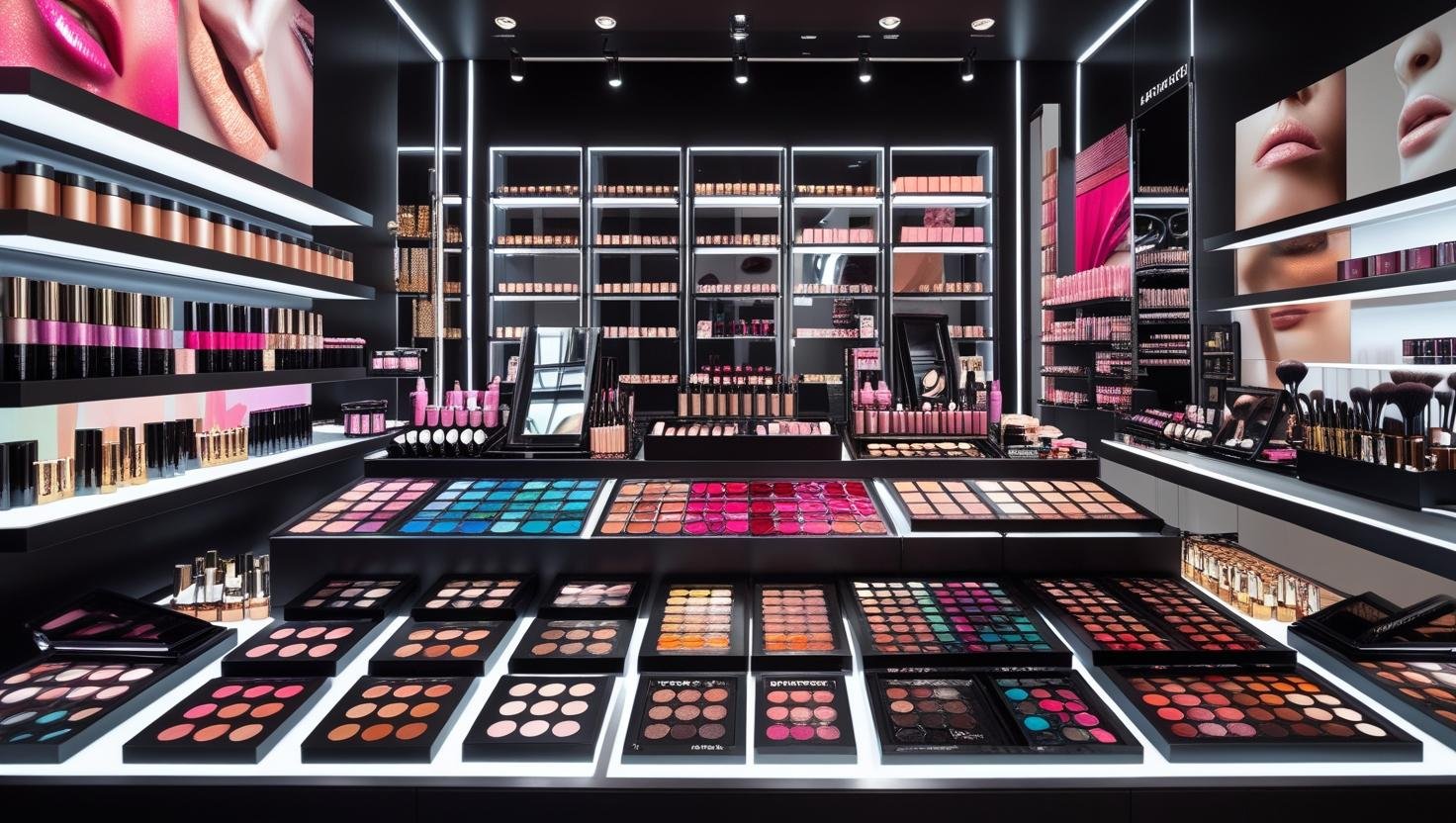 crea una imagen de una tienda de maquillaje Aqua Smooth